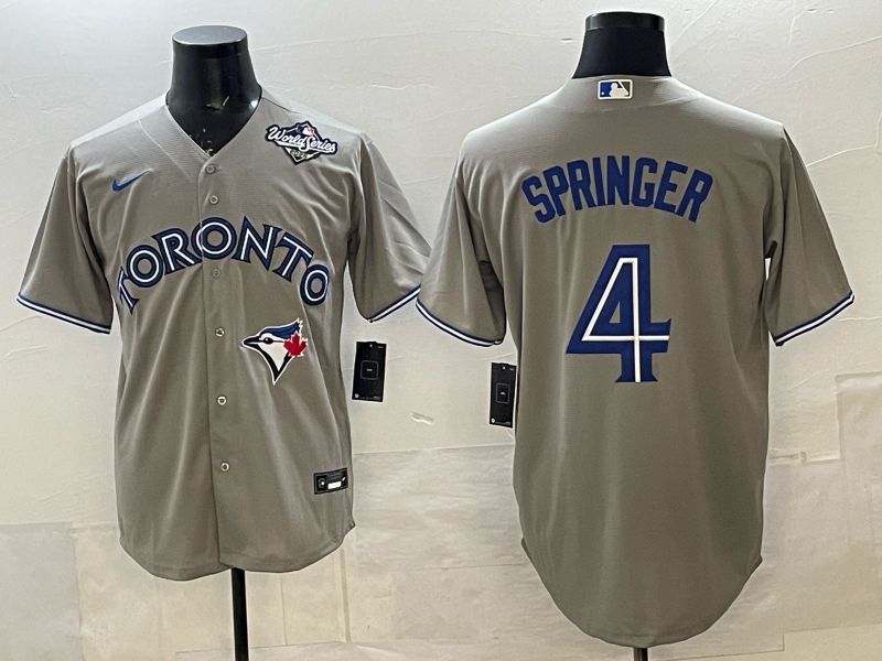 Men 2025 Nike Toronto Blue Jays #4 Springer Grey Game MLB Jersey 03->toronto blue jays->MLB Jersey